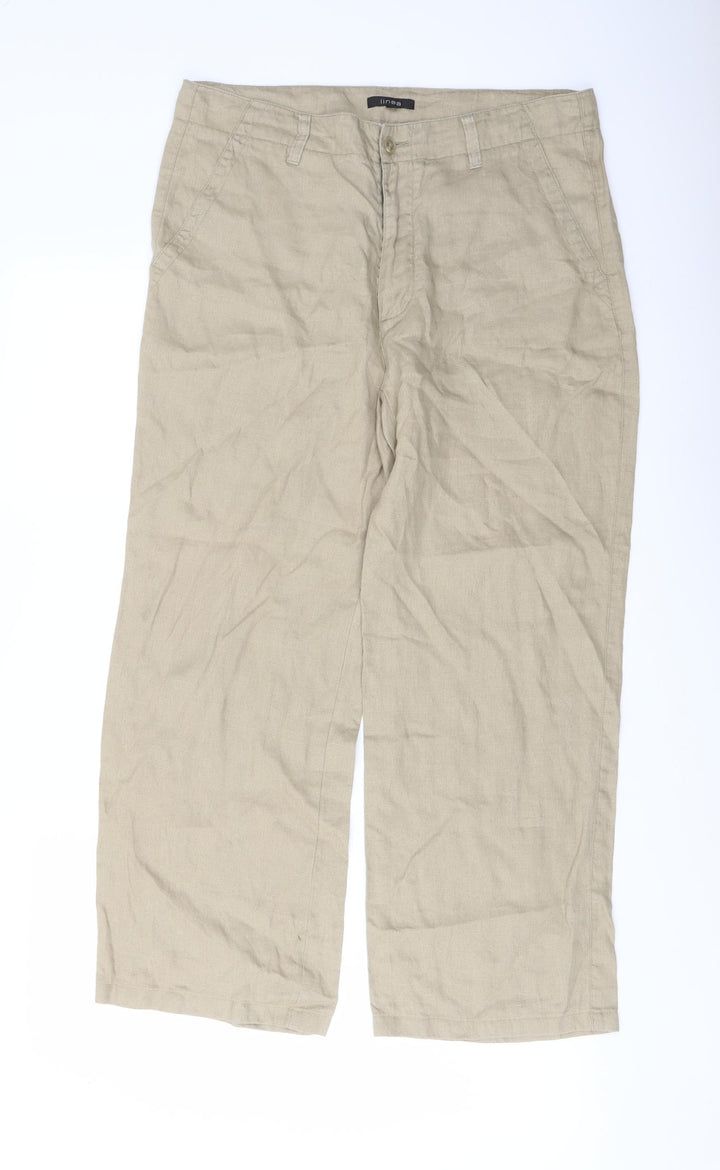 Linea Womens Beige Linen Trousers Size 32 in L26 in Regular Button