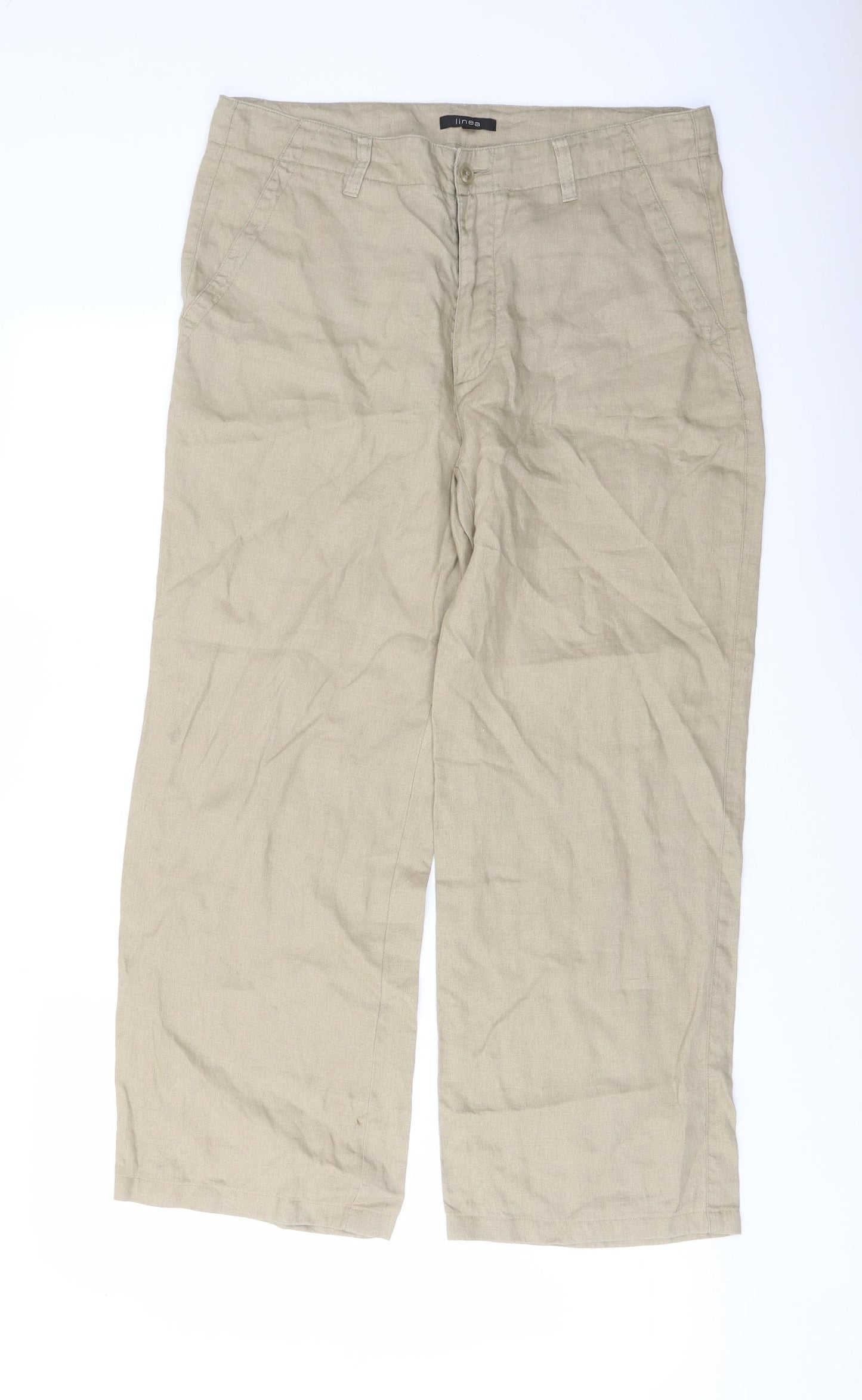 Linea Womens Beige Linen Trousers Size 32 in L26 in Regular Button