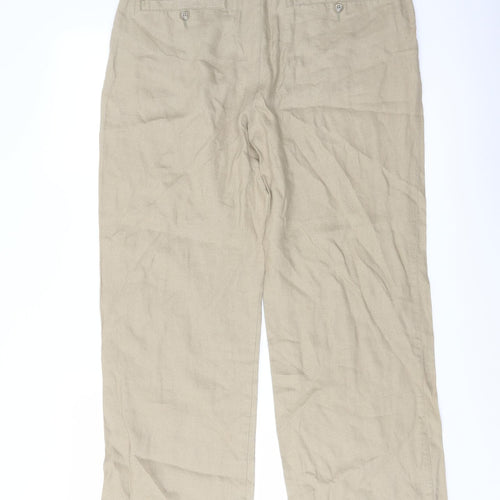 Linea Womens Beige Linen Trousers Size 32 in L26 in Regular Button