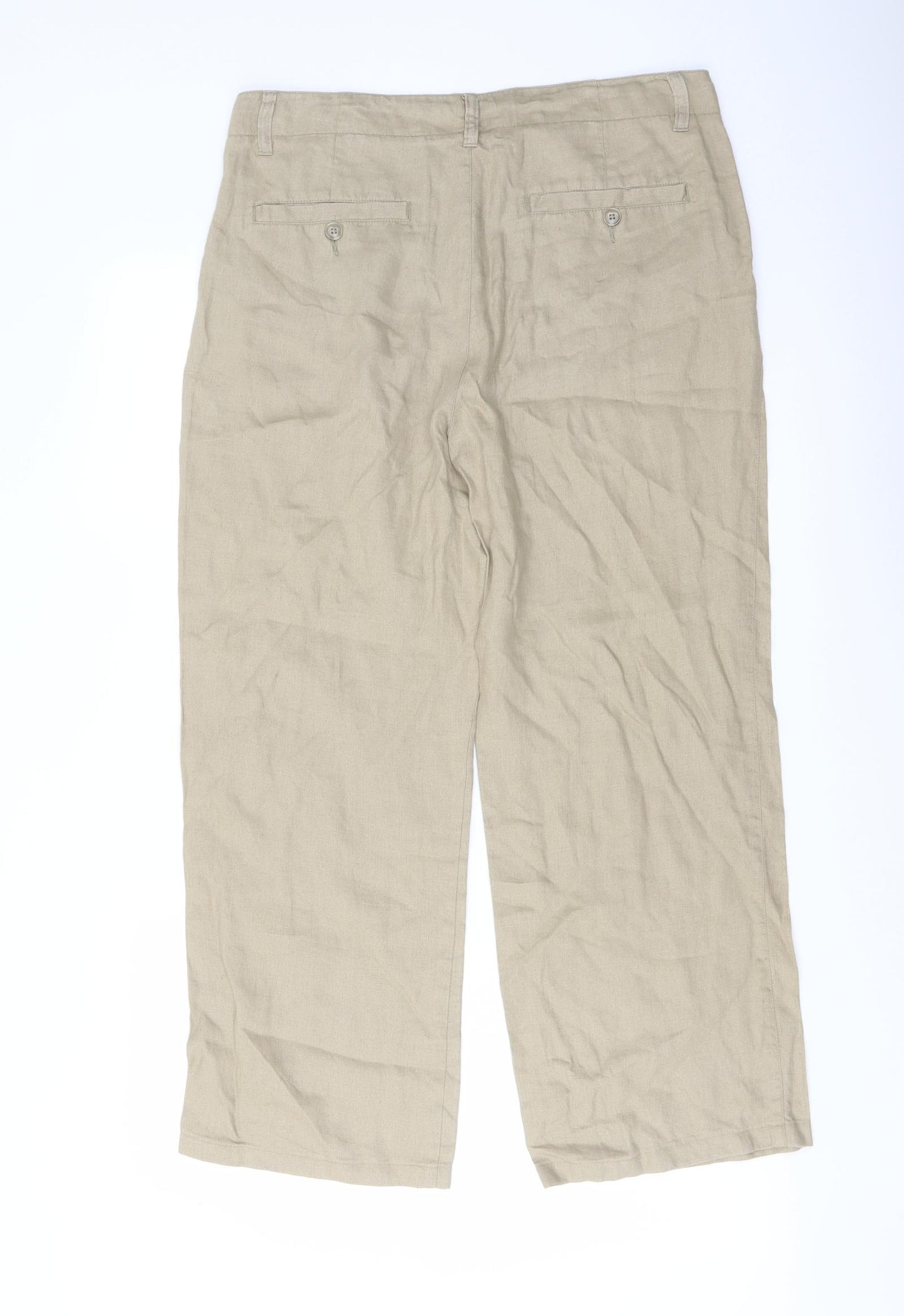 Linea Womens Beige Linen Trousers Size 32 in L26 in Regular Button
