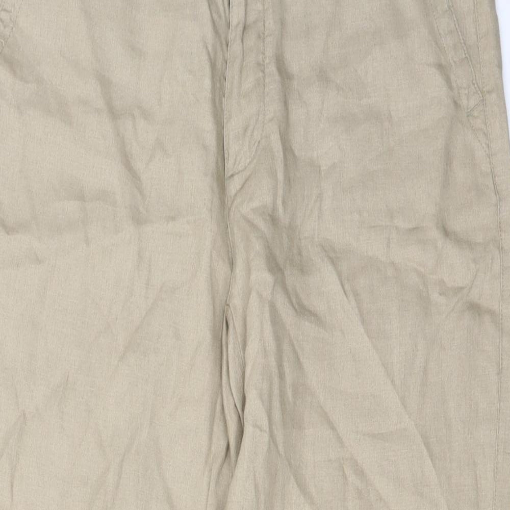 Linea Womens Beige Linen Trousers Size 32 in L26 in Regular Button