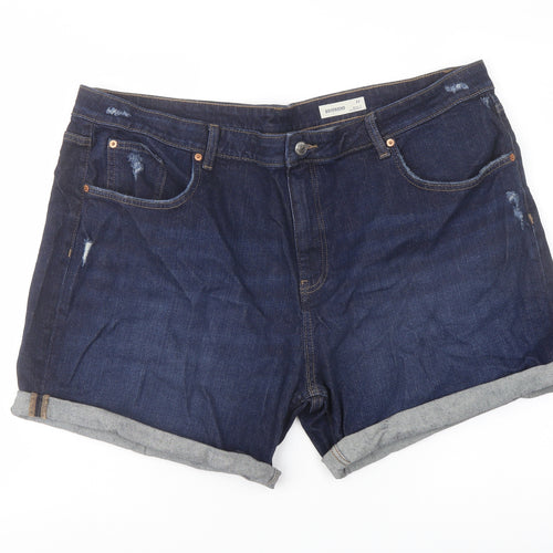 Marks and Spencer Womens Blue Cotton Boyfriend Shorts Size 22 L5 in Regular Button