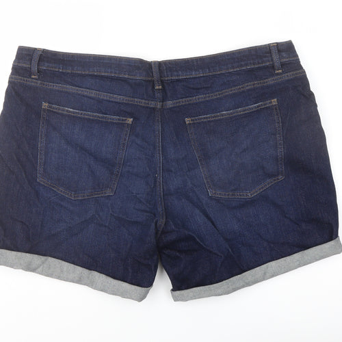 Marks and Spencer Womens Blue Cotton Boyfriend Shorts Size 22 L5 in Regular Button