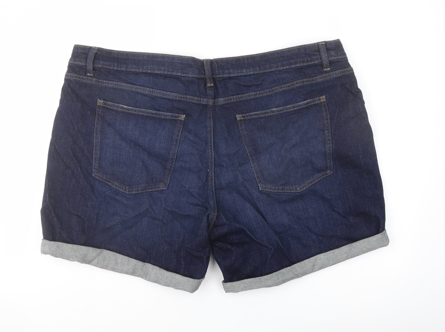 Marks and Spencer Womens Blue Cotton Boyfriend Shorts Size 22 L5 in Regular Button