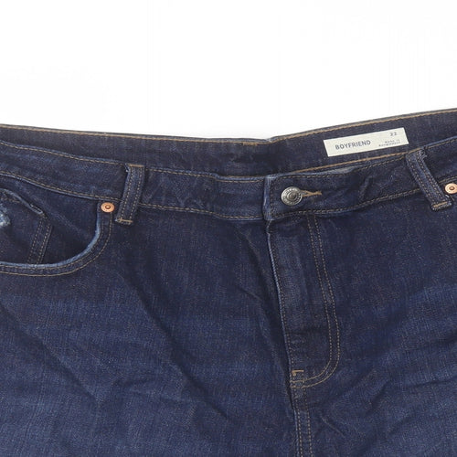 Marks and Spencer Womens Blue Cotton Boyfriend Shorts Size 22 L5 in Regular Button