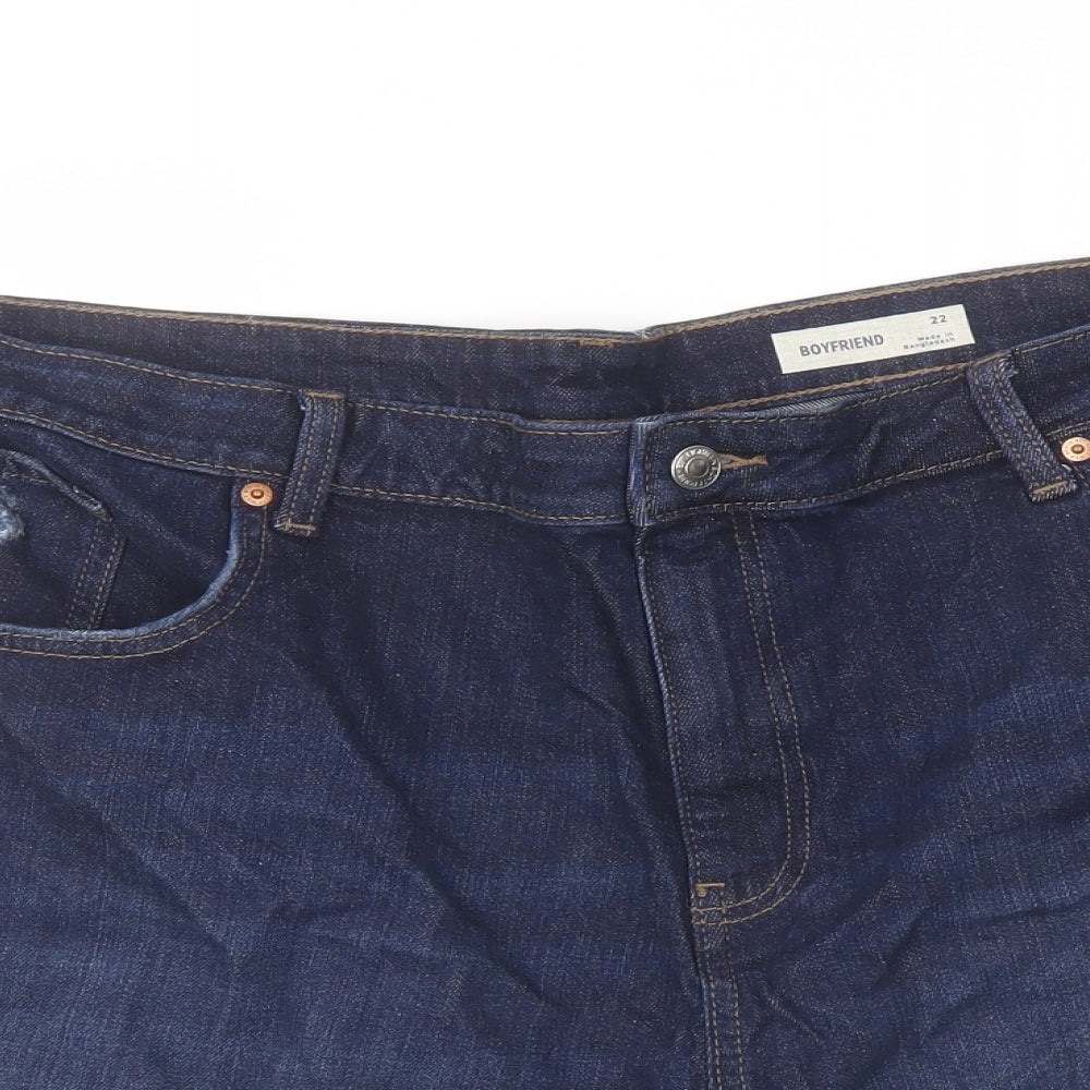 Marks and Spencer Womens Blue Cotton Boyfriend Shorts Size 22 L5 in Regular Button