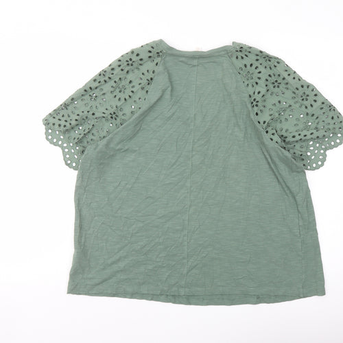 Per Una Womens Green Cotton Basic T-Shirt Size 18 V-Neck - Broderie Anglaise
