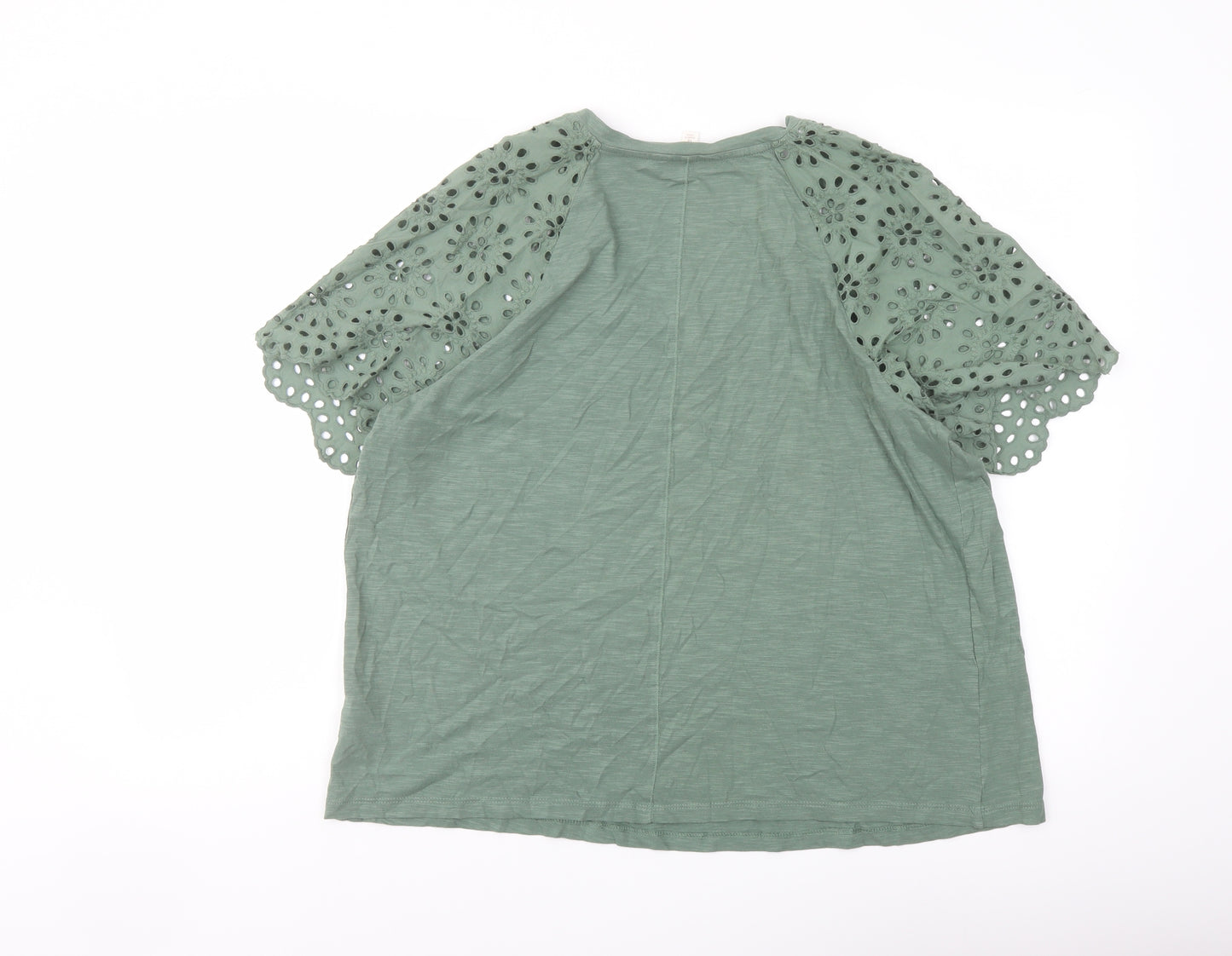 Per Una Womens Green Cotton Basic T-Shirt Size 18 V-Neck - Broderie Anglaise