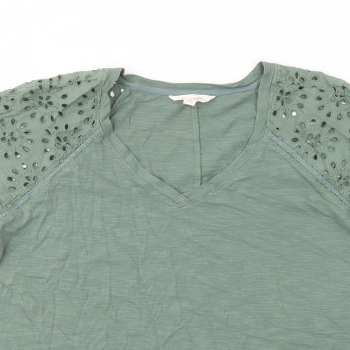 Per Una Womens Green Cotton Basic T-Shirt Size 18 V-Neck - Broderie Anglaise