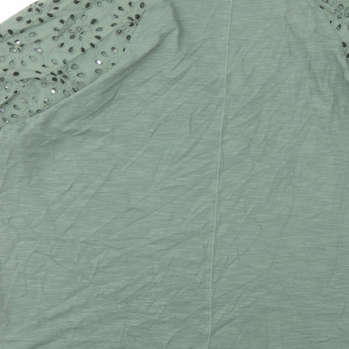 Per Una Womens Green Cotton Basic T-Shirt Size 18 V-Neck - Broderie Anglaise
