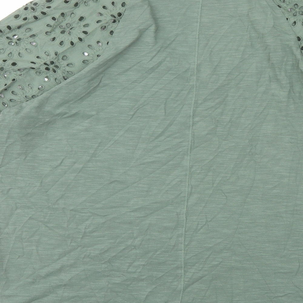 Per Una Womens Green Cotton Basic T-Shirt Size 18 V-Neck - Broderie Anglaise