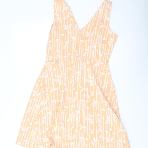 NEXT Womens Orange Geometric Cotton A-Line Size 10 V-Neck Pullover