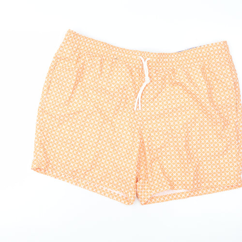 Marks and Spencer Mens Orange Geometric Polyester Sweat Shorts Size 2XL L6 in Regular Drawstring - Swim Shorts
