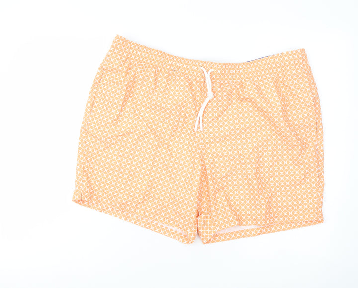 Marks and Spencer Mens Orange Geometric Polyester Sweat Shorts Size 2XL L6 in Regular Drawstring - Swim Shorts