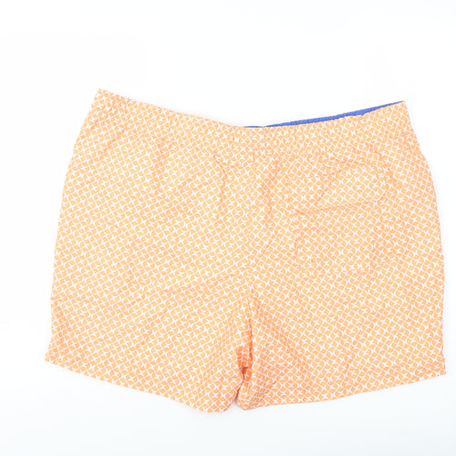 Marks and Spencer Mens Orange Geometric Polyester Sweat Shorts Size 2XL L6 in Regular Drawstring - Swim Shorts