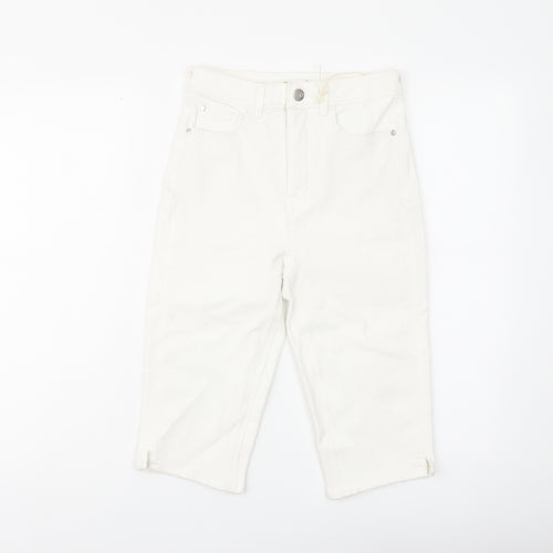 Marks and Spencer Womens White Cotton Bermuda Shorts Size 6 L14 in Regular Button