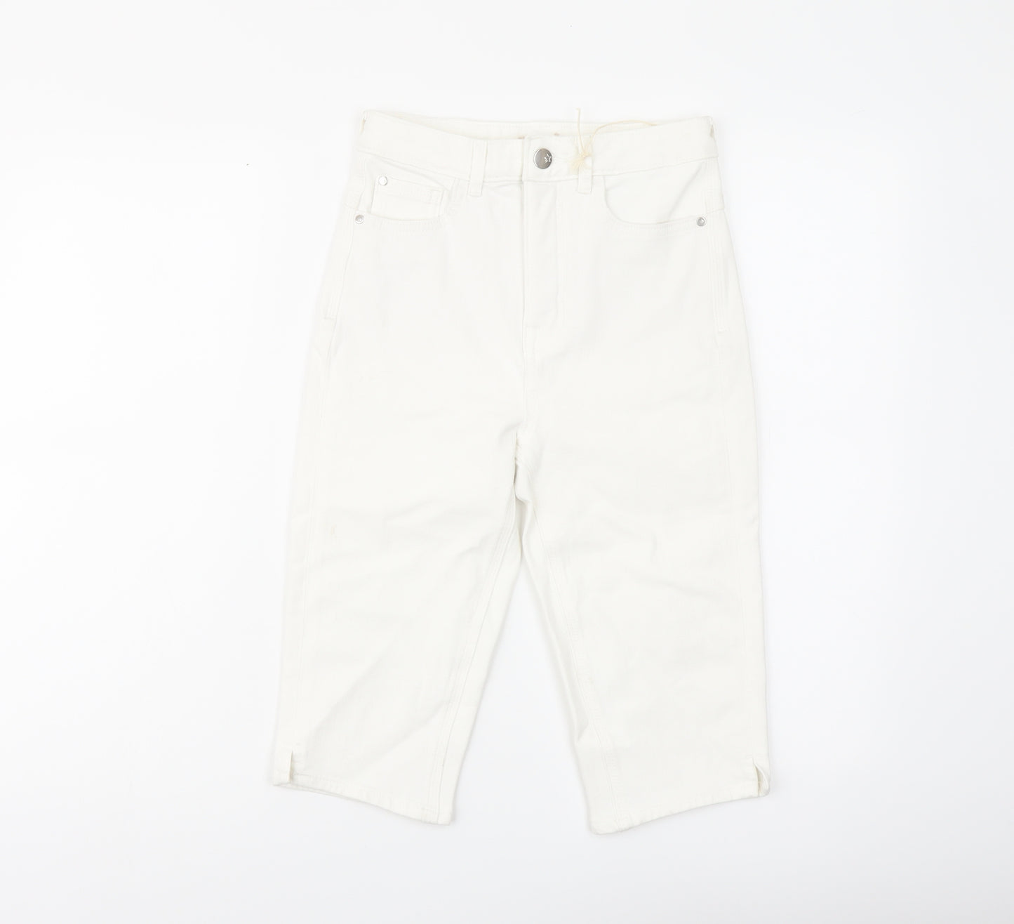Marks and Spencer Womens White Cotton Bermuda Shorts Size 6 L14 in Regular Button