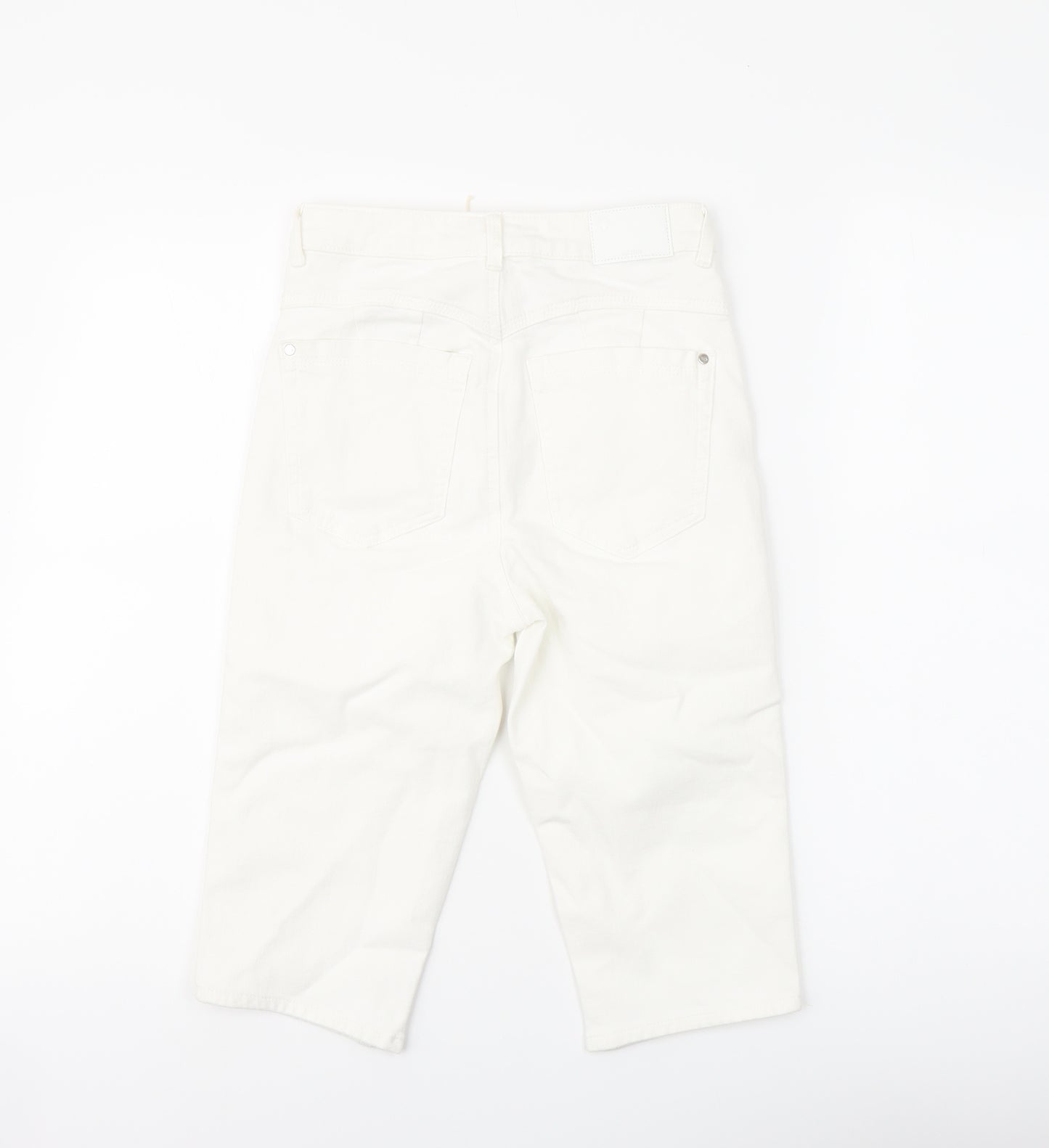 Marks and Spencer Womens White Cotton Bermuda Shorts Size 6 L14 in Regular Button