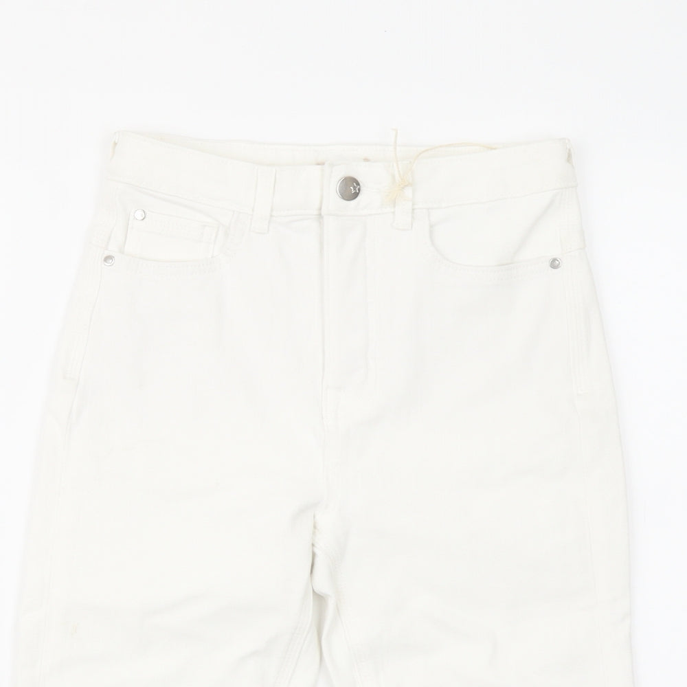 Marks and Spencer Womens White Cotton Bermuda Shorts Size 6 L14 in Regular Button