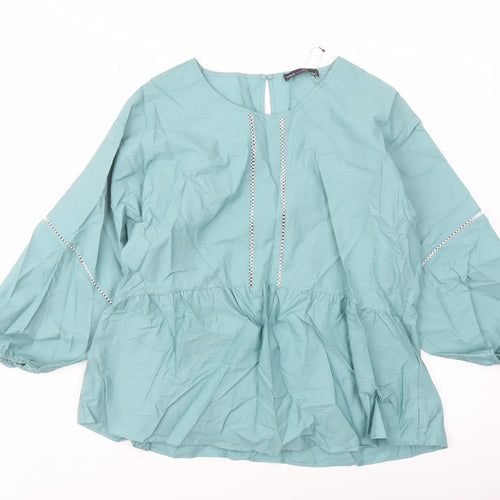 Marks and Spencer Womens Green Cotton Basic Blouse Size 10 Round Neck
