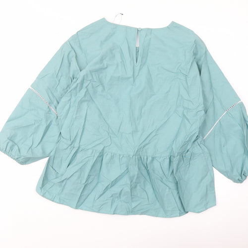 Marks and Spencer Womens Green Cotton Basic Blouse Size 10 Round Neck