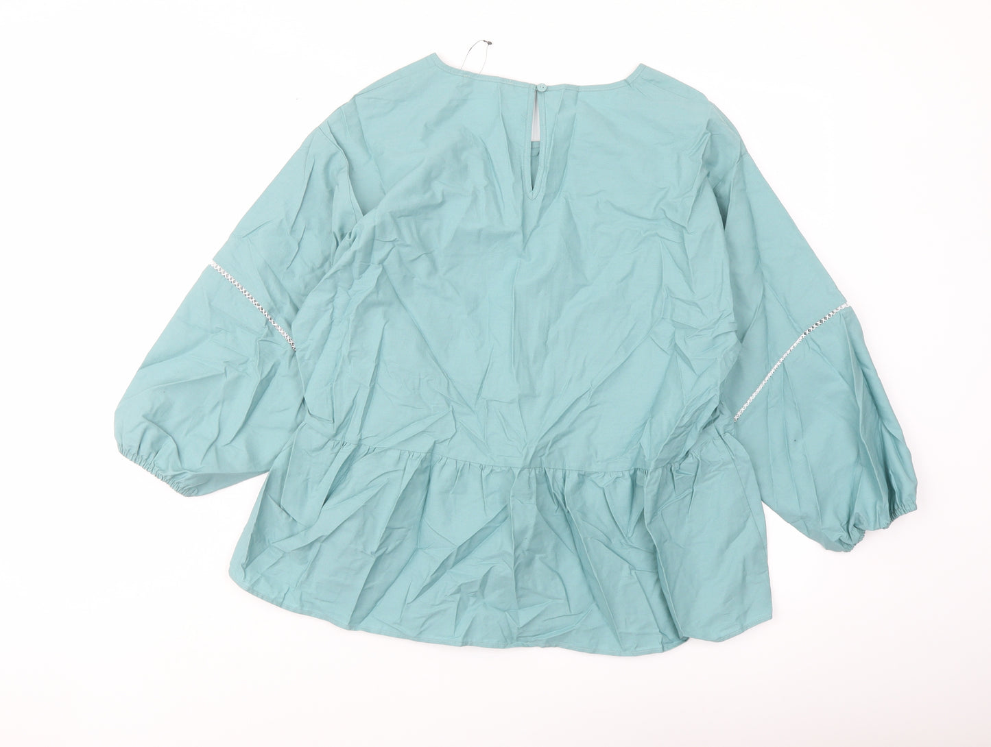 Marks and Spencer Womens Green Cotton Basic Blouse Size 10 Round Neck