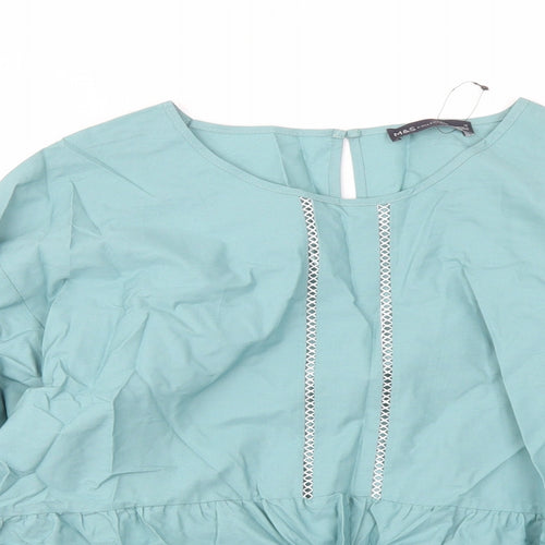 Marks and Spencer Womens Green Cotton Basic Blouse Size 10 Round Neck