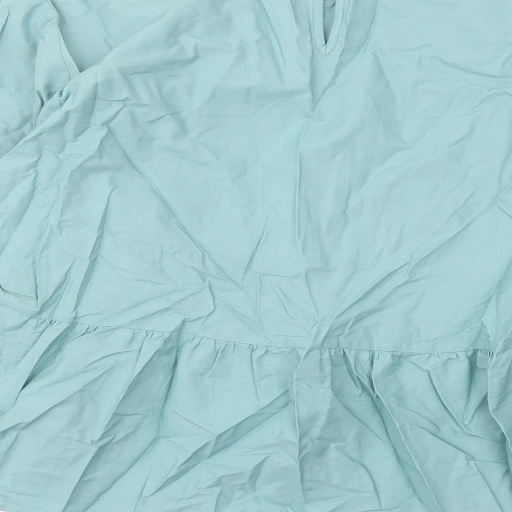 Marks and Spencer Womens Green Cotton Basic Blouse Size 10 Round Neck