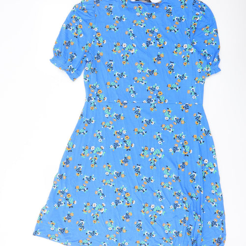 Marks and Spencer Womens Blue Floral Viscose A-Line Size 12 Crew Neck Pullover