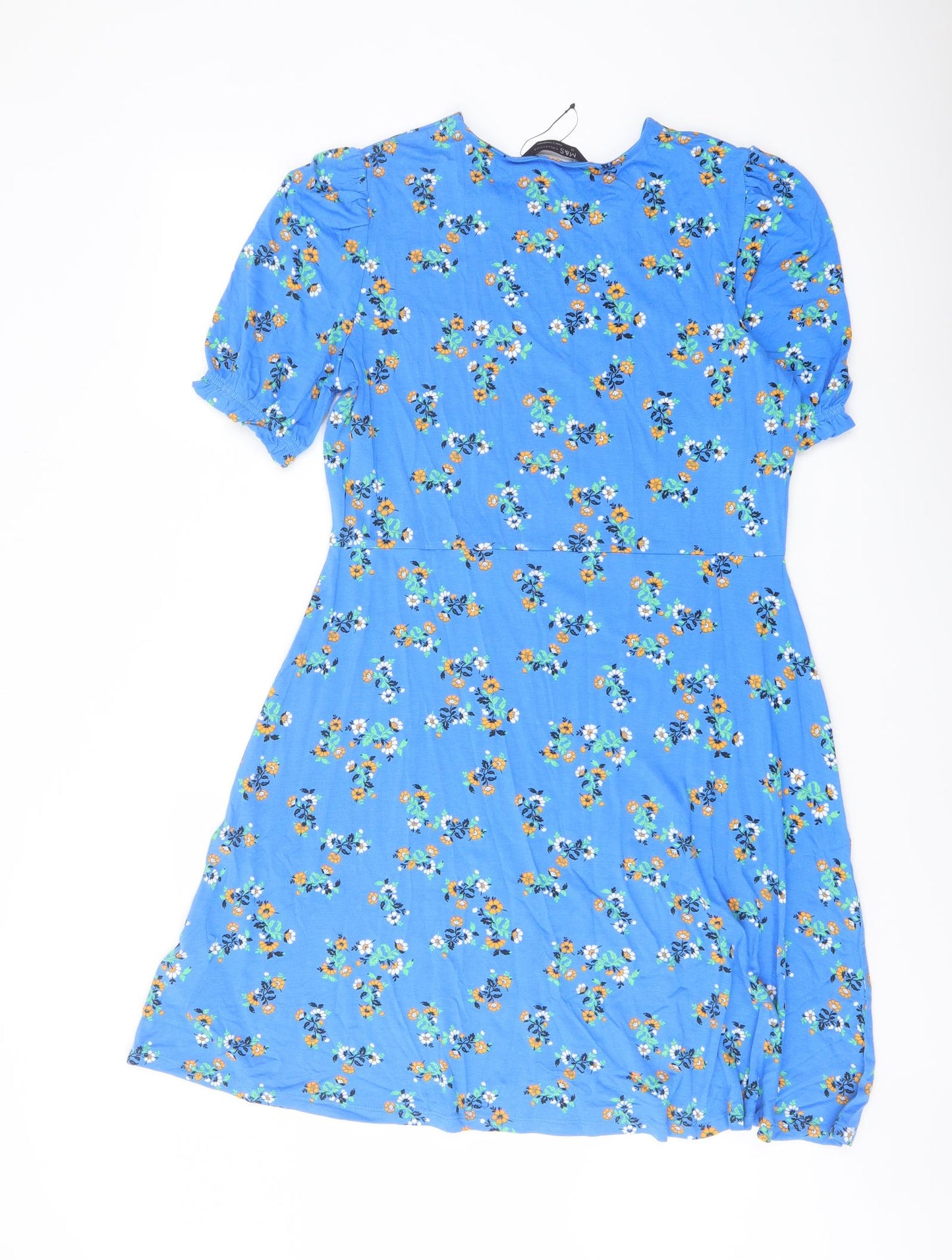 Marks and Spencer Womens Blue Floral Viscose A-Line Size 12 Crew Neck Pullover