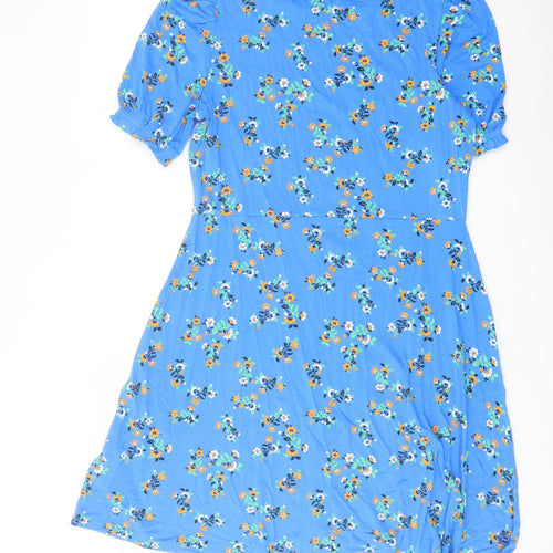Marks and Spencer Womens Blue Floral Viscose A-Line Size 12 Crew Neck Pullover