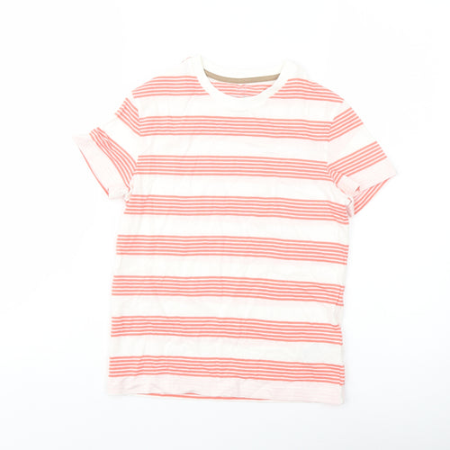 Marks and Spencer Boys Orange Striped Cotton Basic T-Shirt Size 7-8 Years Crew Neck Pullover