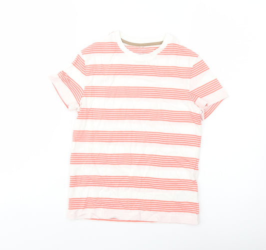 Marks and Spencer Boys Orange Striped Cotton Basic T-Shirt Size 7-8 Years Crew Neck Pullover