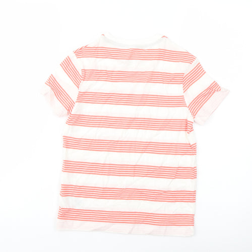 Marks and Spencer Boys Orange Striped Cotton Basic T-Shirt Size 7-8 Years Crew Neck Pullover