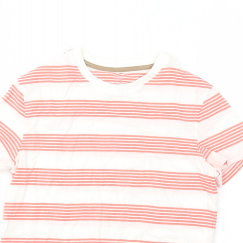 Marks and Spencer Boys Orange Striped Cotton Basic T-Shirt Size 7-8 Years Crew Neck Pullover