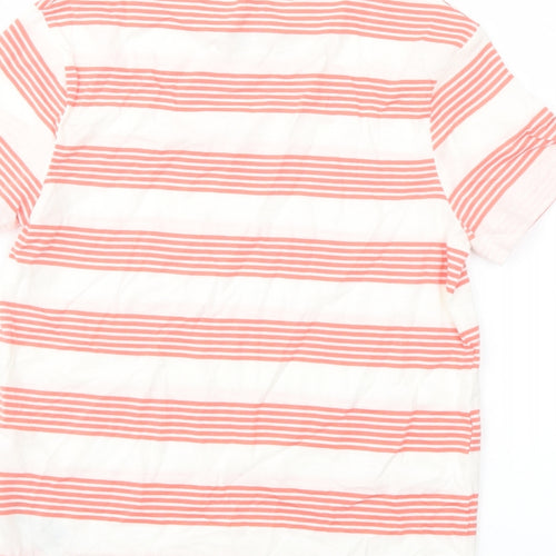 Marks and Spencer Boys Orange Striped Cotton Basic T-Shirt Size 7-8 Years Crew Neck Pullover