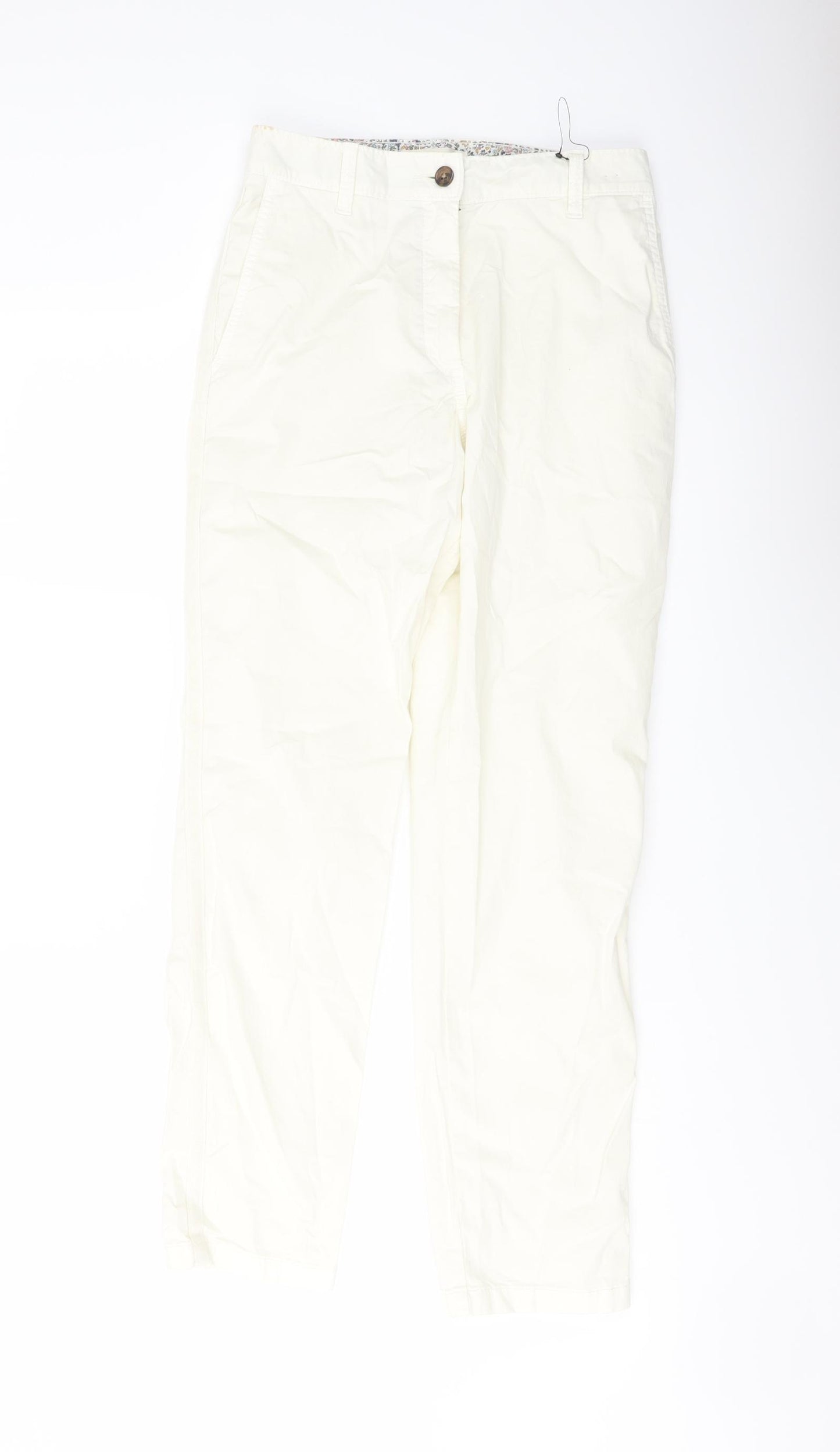 Marks and Spencer Womens Ivory Cotton Chino Trousers Size 6 L28 in Regular Button