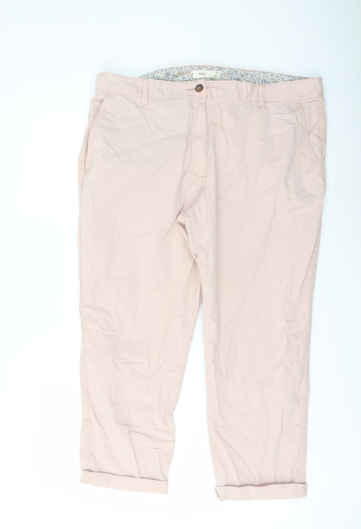 Marks and Spencer Womens Pink Cotton Chino Trousers Size 18 L24 in Regular Button
