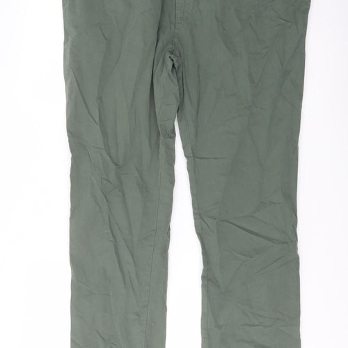 Marks and Spencer Mens Green Cotton Trousers Size 42 in L33 in Slim Button