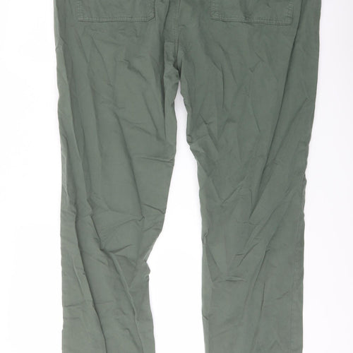 Marks and Spencer Mens Green Cotton Trousers Size 42 in L33 in Slim Button