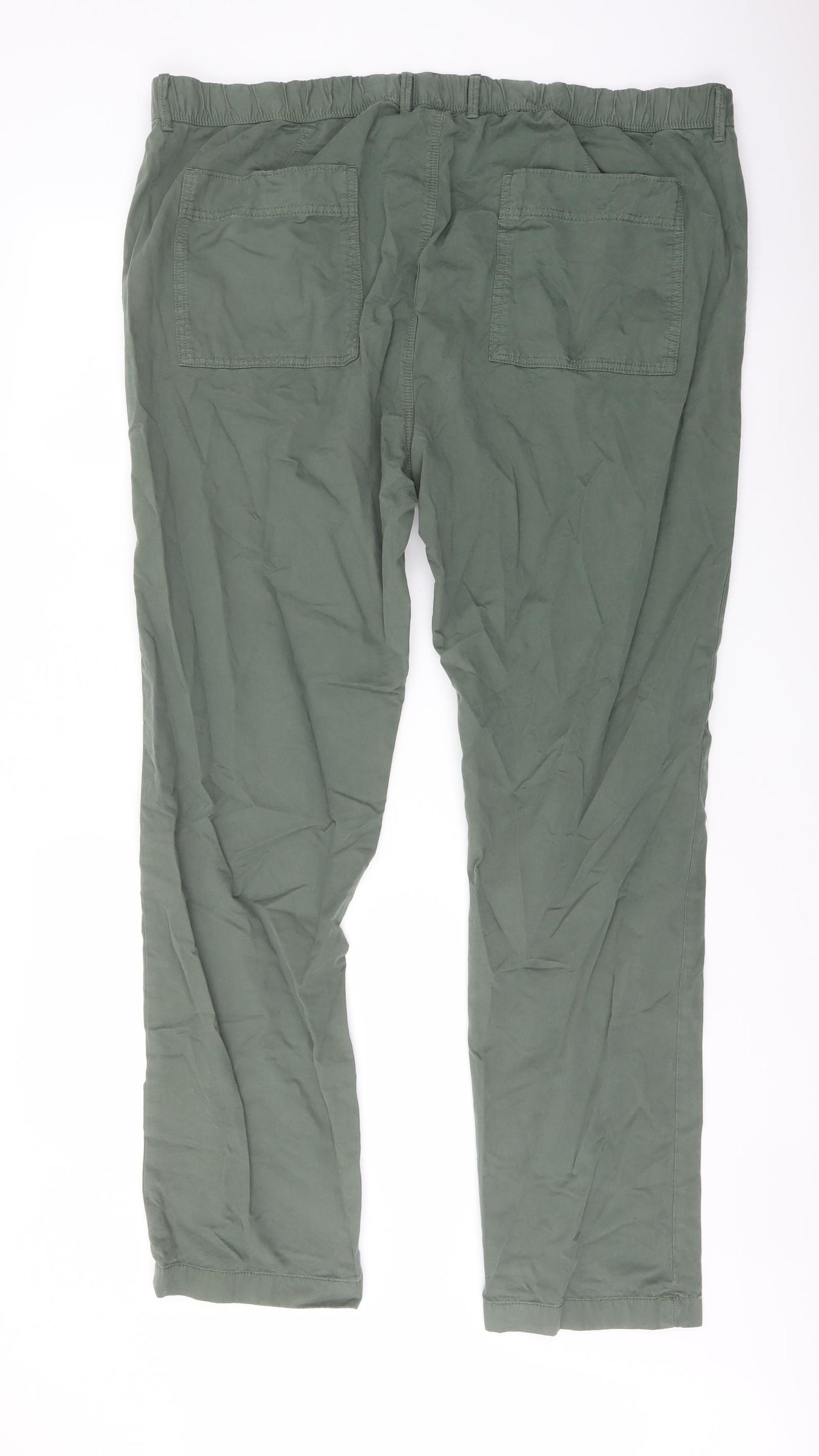 Marks and Spencer Mens Green Cotton Trousers Size 42 in L33 in Slim Button