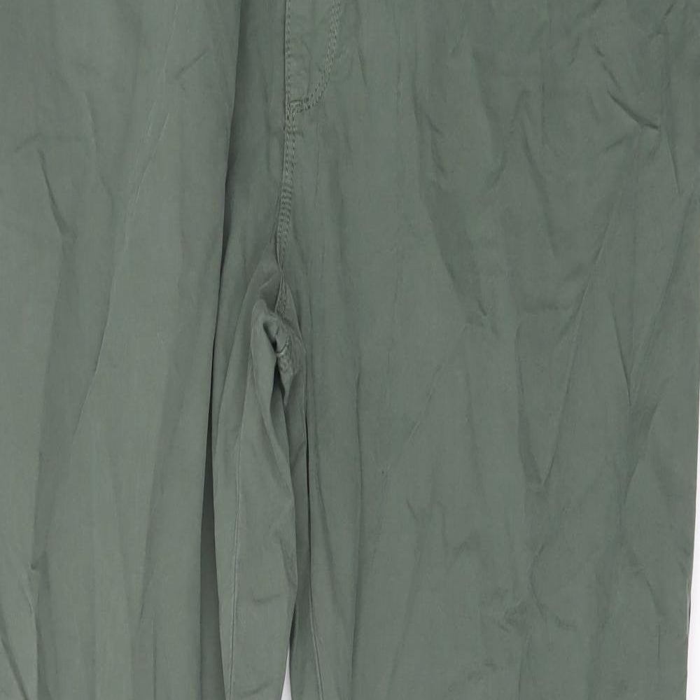 Marks and Spencer Mens Green Cotton Trousers Size 42 in L33 in Slim Button