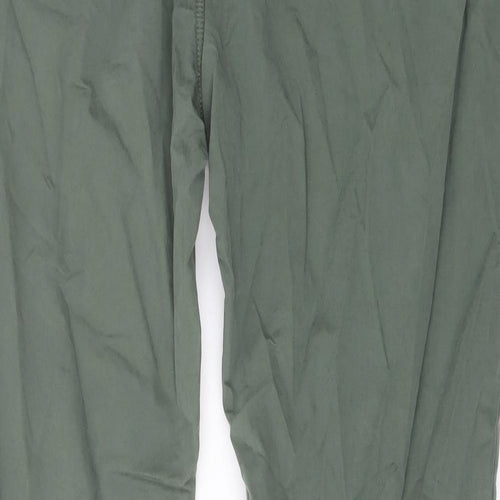 Marks and Spencer Mens Green Cotton Trousers Size 42 in L33 in Slim Button