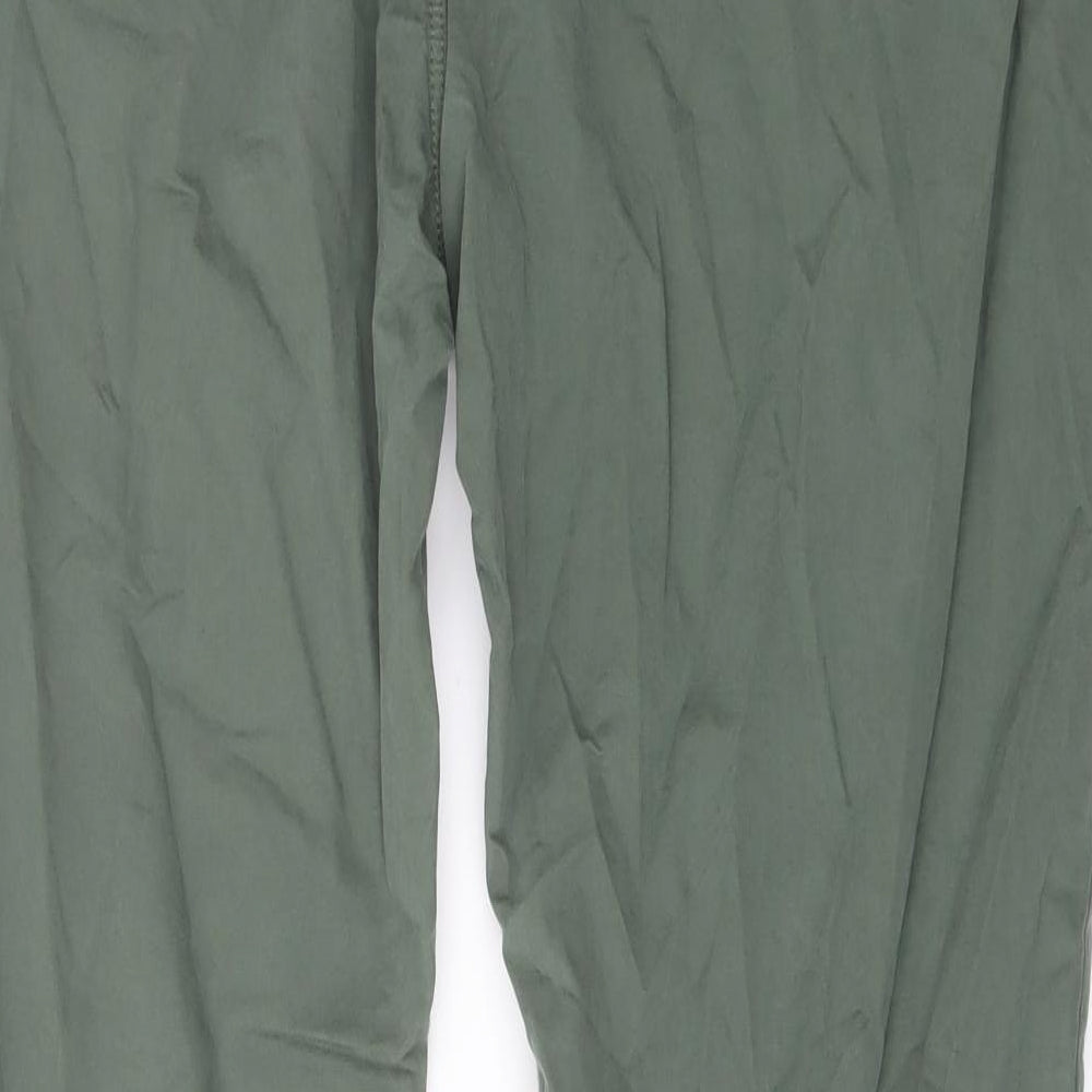 Marks and Spencer Mens Green Cotton Trousers Size 42 in L33 in Slim Button