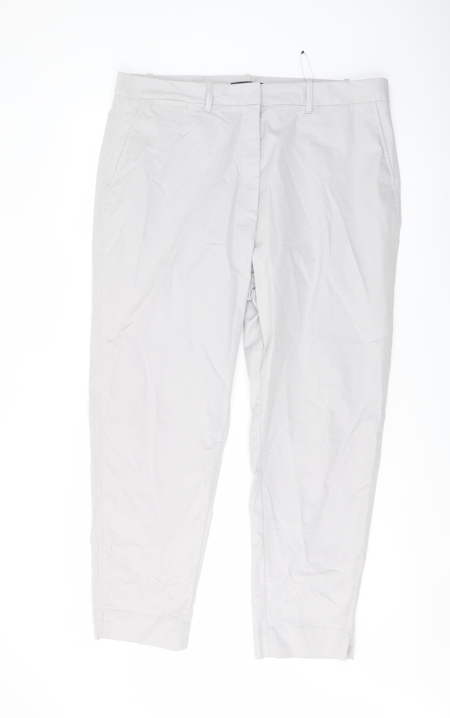 Marks and Spencer Womens Grey Cotton Chino Trousers Size 18 L27 in Regular Button