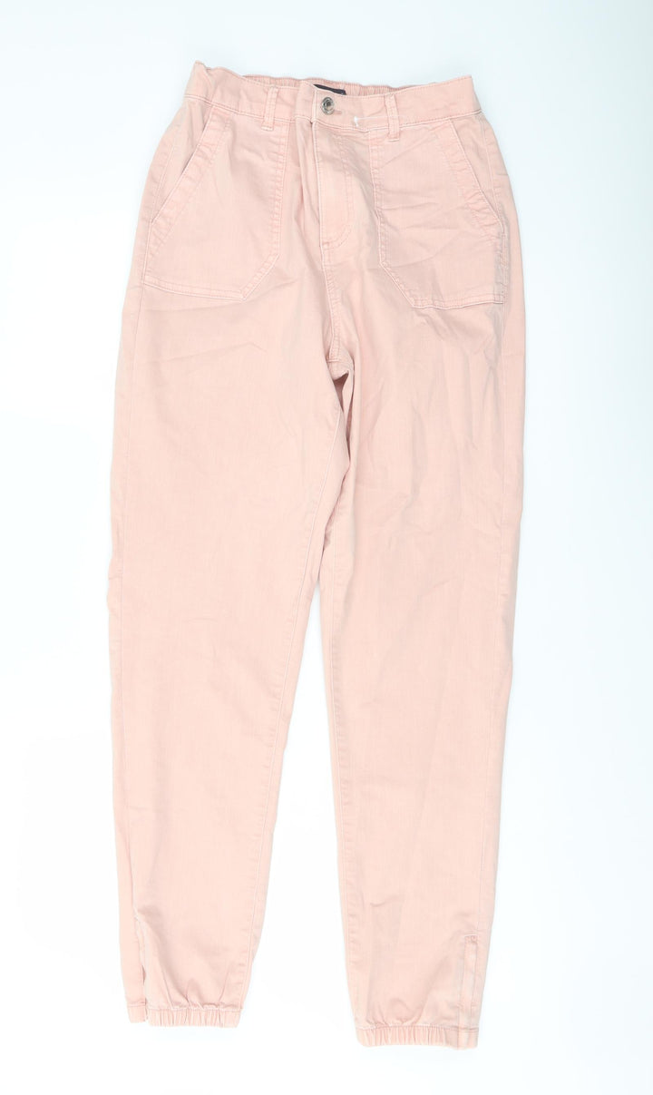 Marks and Spencer Womens Pink Cotton Jogger Trousers Size 10 L29 in Regular Button