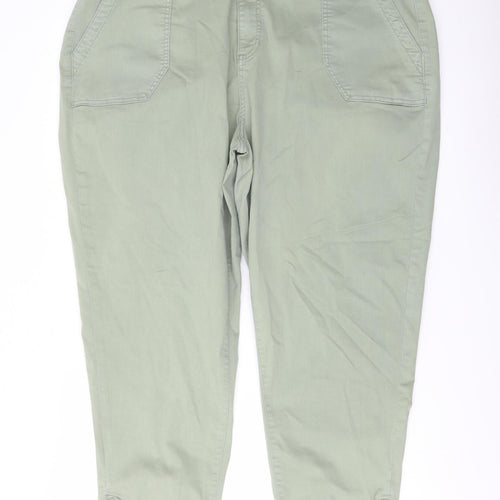 Marks and Spencer Womens Green Cotton Trousers Size 22 L27 in Regular Button