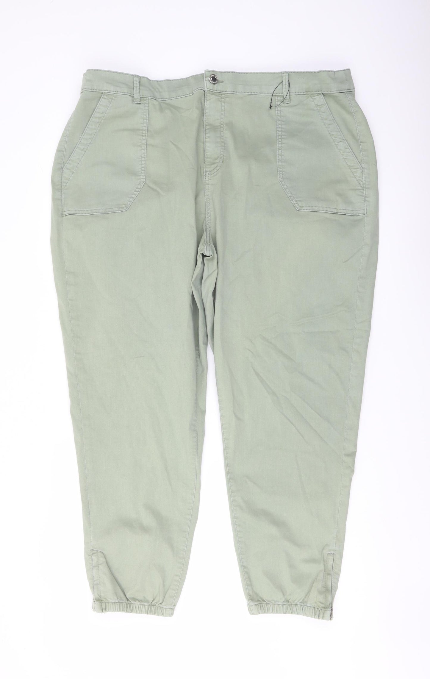 Marks and Spencer Womens Green Cotton Trousers Size 22 L27 in Regular Button