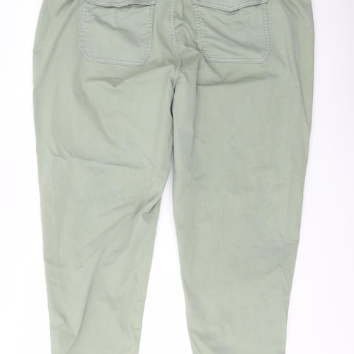 Marks and Spencer Womens Green Cotton Trousers Size 22 L27 in Regular Button