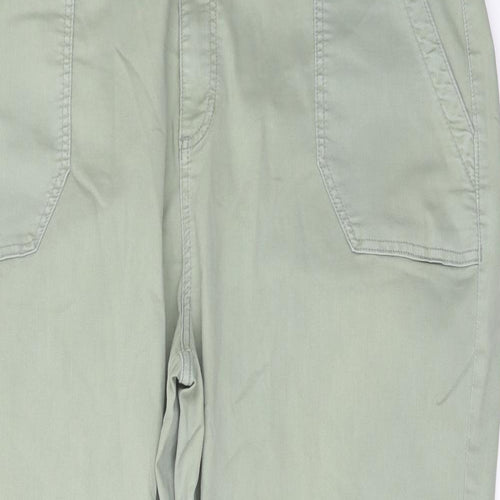 Marks and Spencer Womens Green Cotton Trousers Size 22 L27 in Regular Button